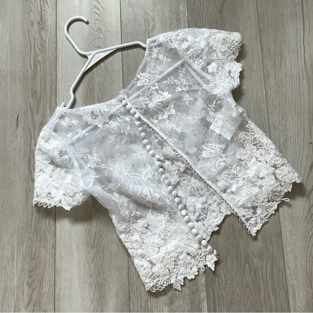 Maggie Sottero Top floral lace sheer button womens White (size 0) bridal wedding - Picture 1 of 6